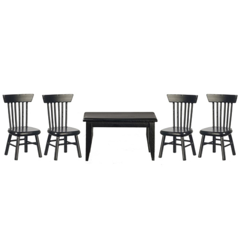 Dolls House Black Table & 4 Chairs Miniature Kitchen Dining Room Furniture 1:12