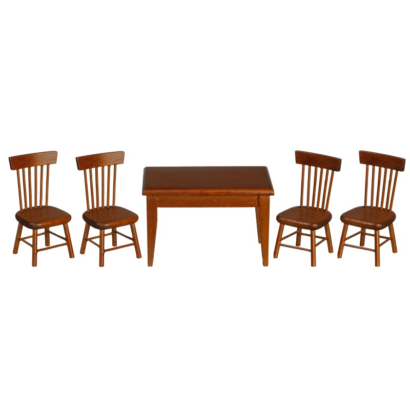 Dolls House Walnut Table & 4 Chairs Miniature Kitchen Dining Room Furniture
