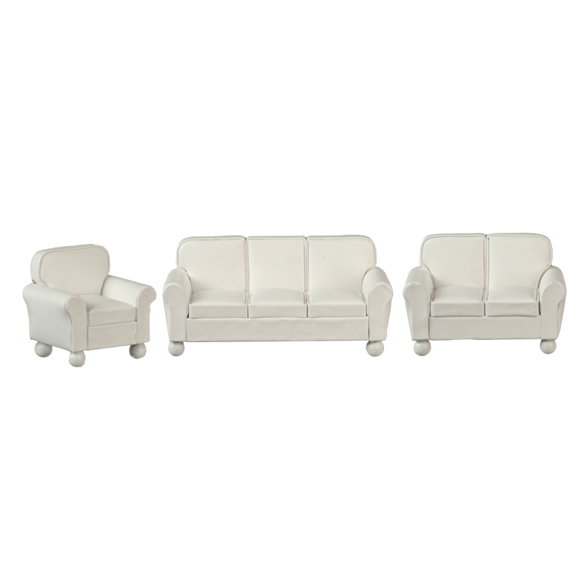 Dolls House Cream Leather Loveseat Sofa Set Modern Living Room Furniture 1:12