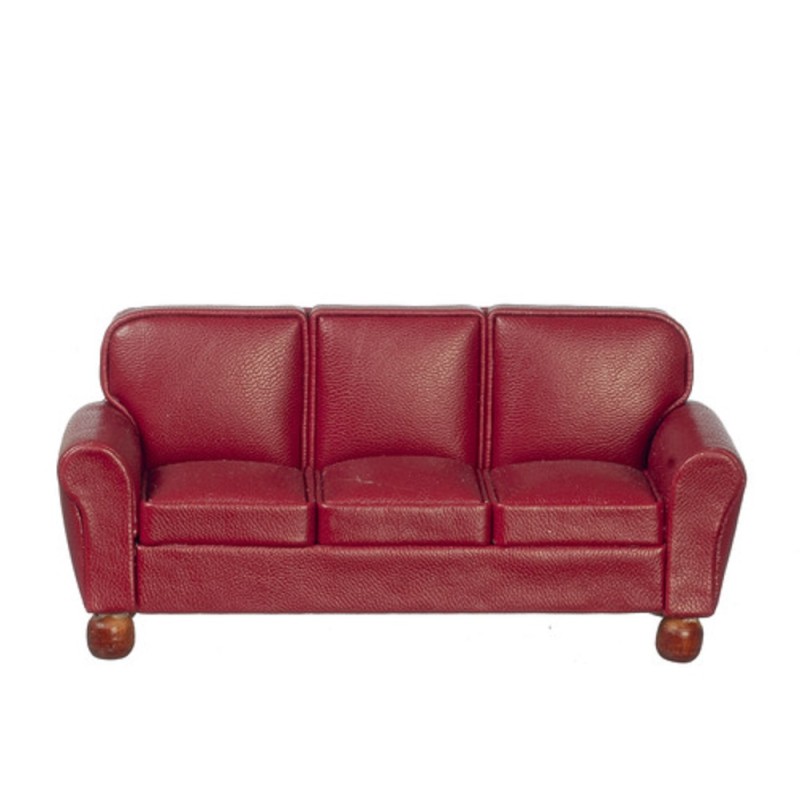 Dolls House RS Burgundy Leather 3 Seater Sofa Miniature Living Room Furniture