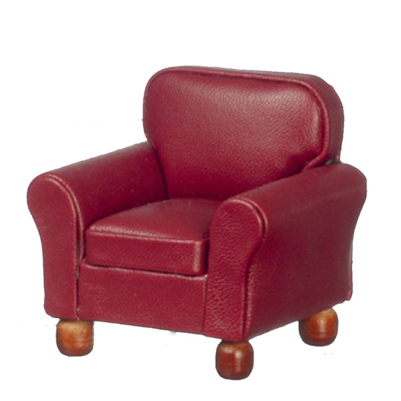Dolls House RS Burgundy Leather Armchair Arm Chair Living Room Furniture