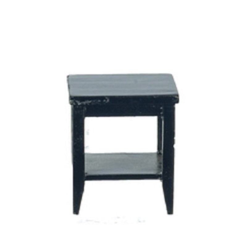 Dolls House Black Retro Side Table with Shelf Modern Living Room Furniture 