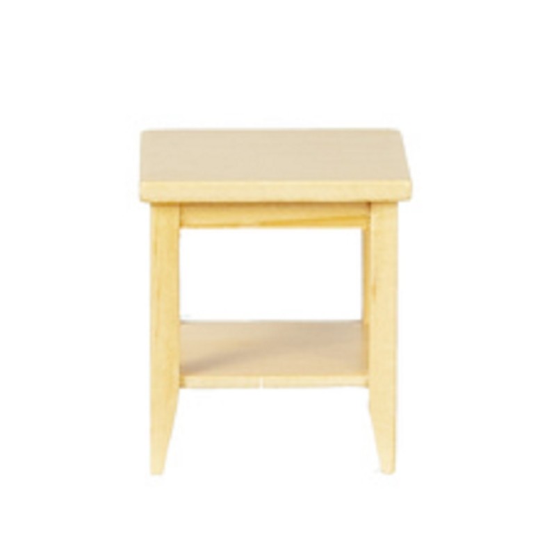 Dolls House Light Oak Retro Side Table with Shelf Modern Living Room Furniture