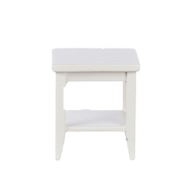 Dolls House White Retro Side Table with Shelf Modern Living Room Furniture