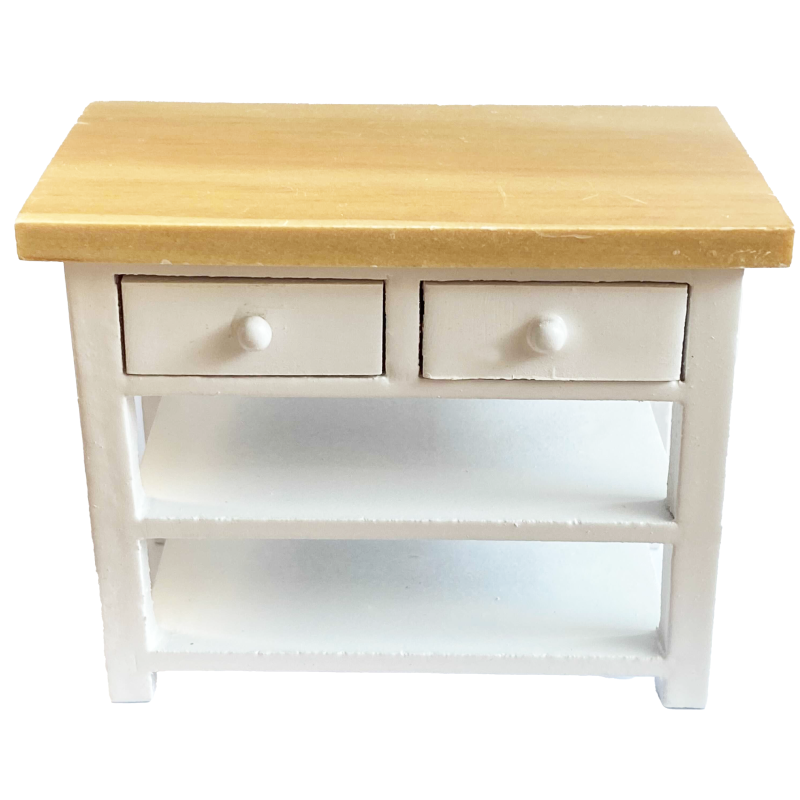 Dolls House White & Oak Island Work Table Modern Miniature Kitchen Furniture