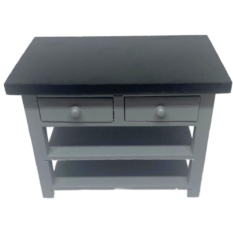 Dolls House Black & Grey Island Work Table Modern Miniature Kitchen Furniture