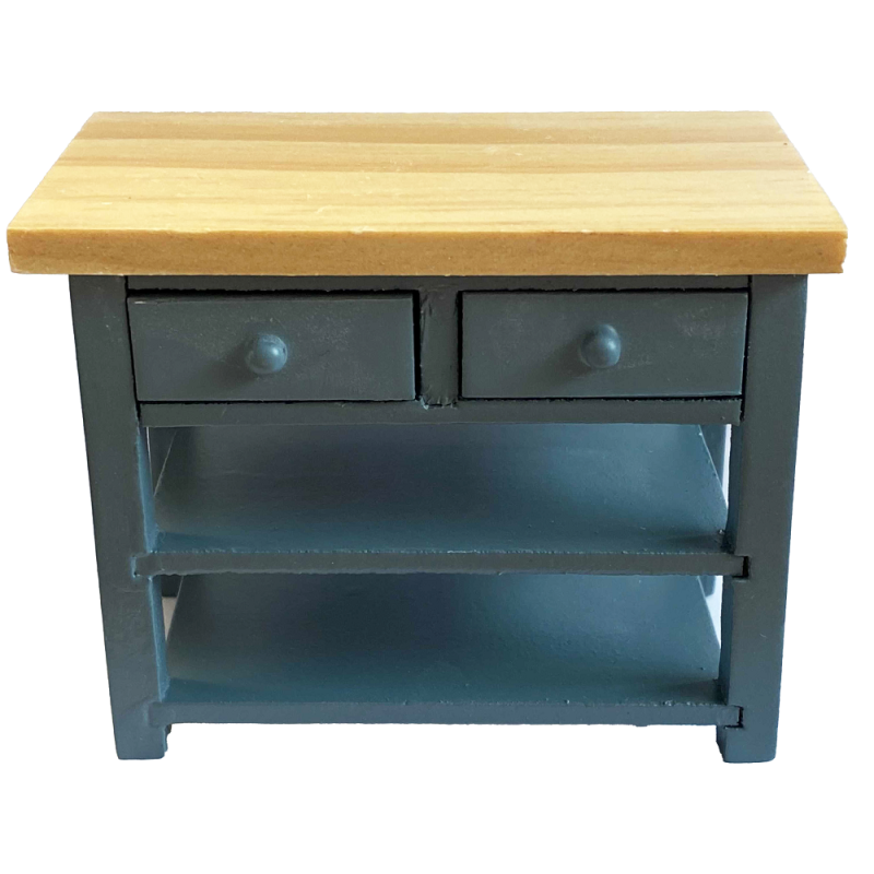 Dolls House Blue & Oak Island Work Table Modern Miniature Kitchen Furniture