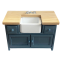 Dolls House Blue & Oak Modern Belfast Sink Unit Miniature Kitchen Furniture 1:12
