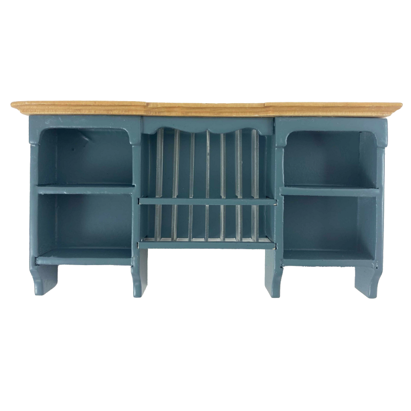 Dolls House Blue & Oak Wall Cupboard with Plate Rack Kitchen Furniture 1:12