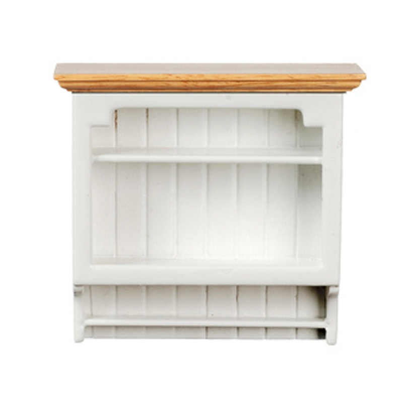 Dolls House White & Oak Wall Shelf Unit Modern Miniature Kitchen Furniture 1:12