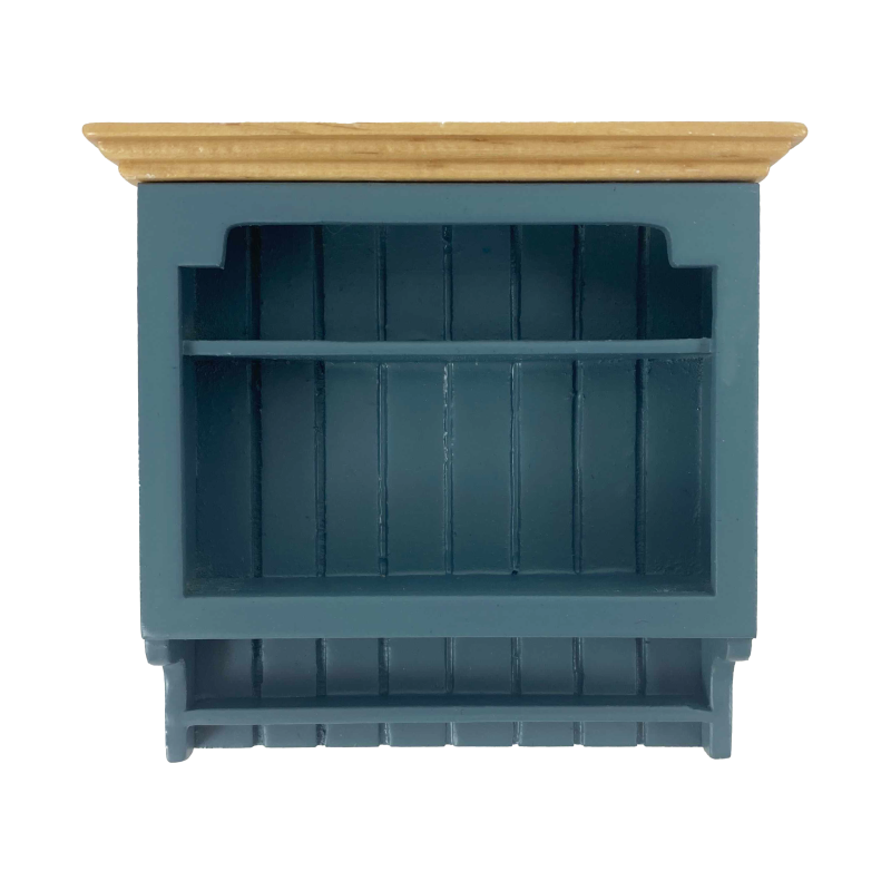 Dolls House Blue & Oak Wall Shelf Unit Modern Miniature Kitchen Furniture 1:12