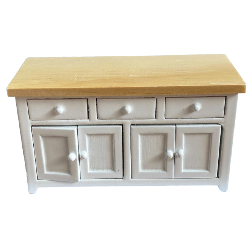 Dolls House White & Oak Modern Sideboard Kitchen Counter Miniature Furniture