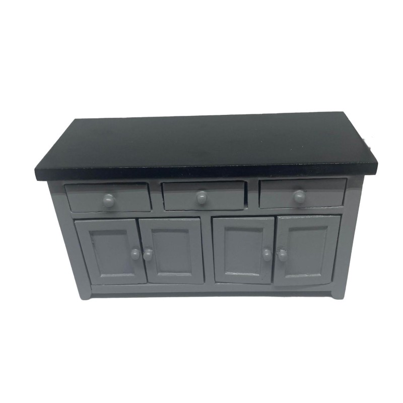 Dolls House Black & Grey Modern Sideboard Kitchen Counter Miniature Furniture