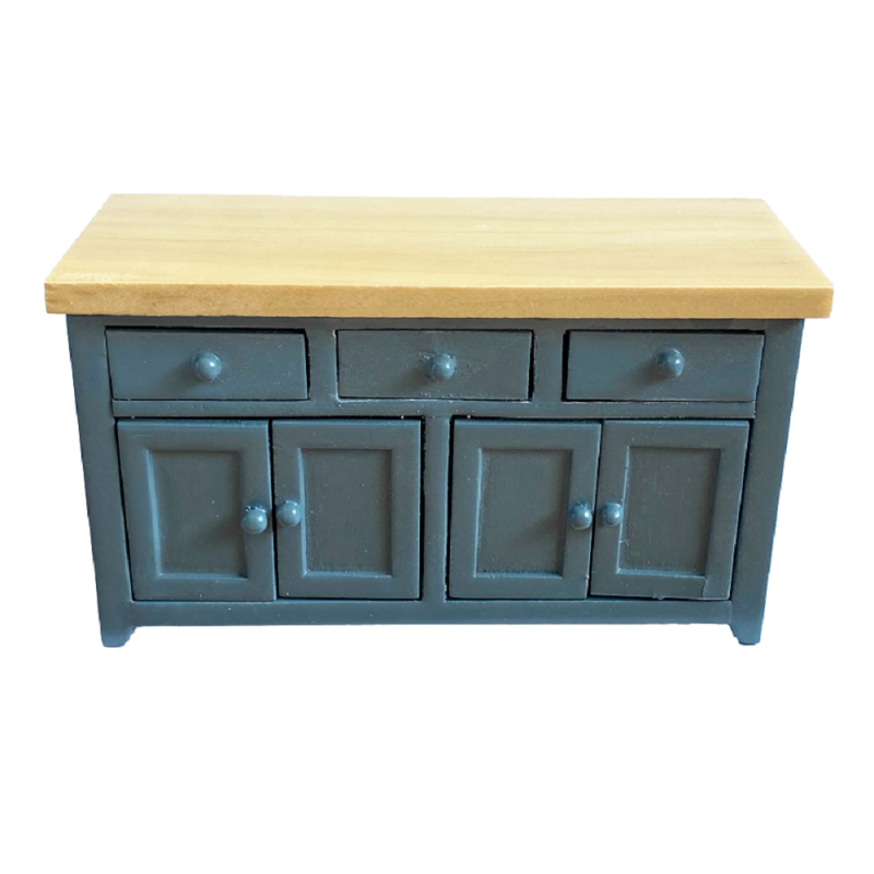 Dolls House Blue & Oak Modern Sideboard Kitchen Counter Miniature Furniture 1:12