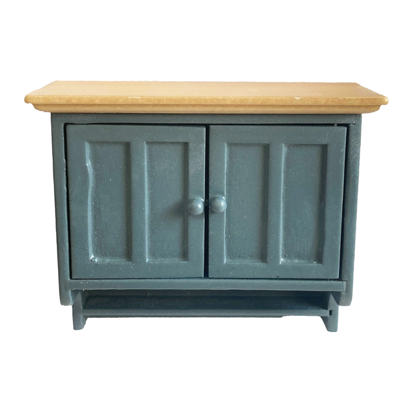 Dolls House Blue & Oak Wall Cabinet Modern Miniature Kitchen Furniture 1:12