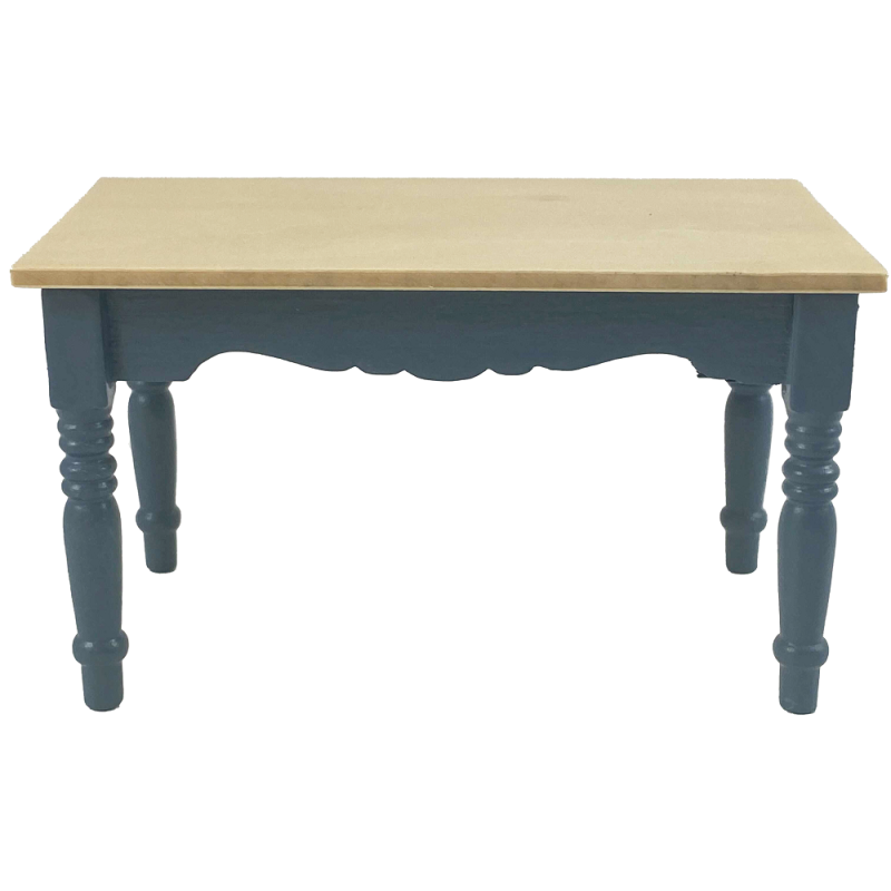 Dolls House Blue & Oak Wooden Table Miniature Kitchen Dining Furniture 1:12