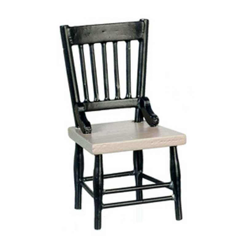 Dolls House Black & Grey Wooden Side Chair Miniature Kitchen Dining Furniture