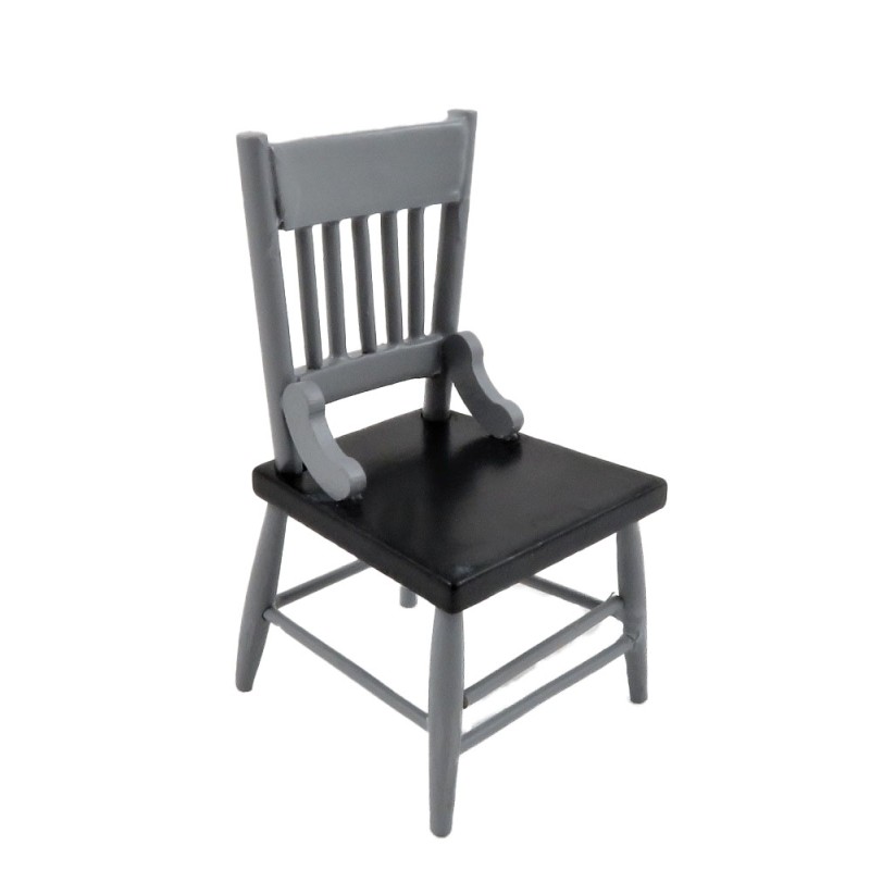 Dolls House Grey & Black Wooden Side Chair Miniature Kitchen Dining Furniture