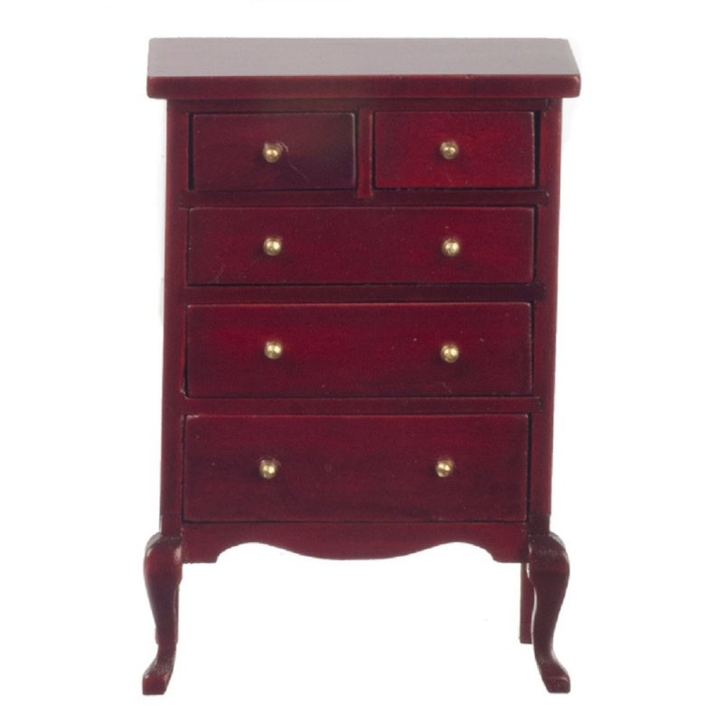 Dolls House Mahogany Queen Ann Chest of Drawers Miniature Bedroom Furniture