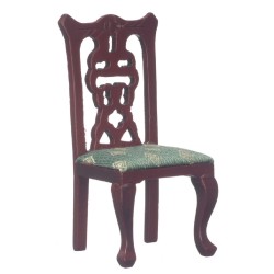 Dolls House Mahogany Green Side Chair Miniature Dining Room Furniture 1:12
