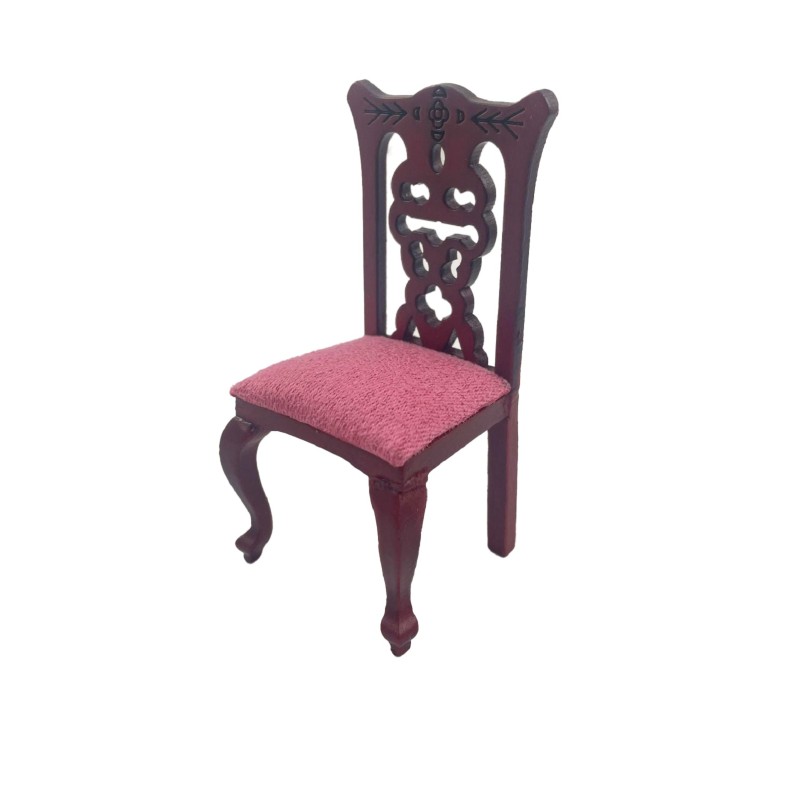 Dolls House Mahogany Salmon Side Chair Miniature Dining Room Furniture 1:12