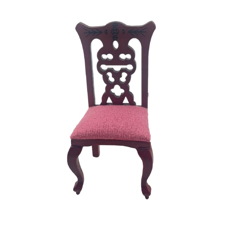 Dolls House Mahogany Salmon Side Chair Miniature Dining Room Furniture 1:12