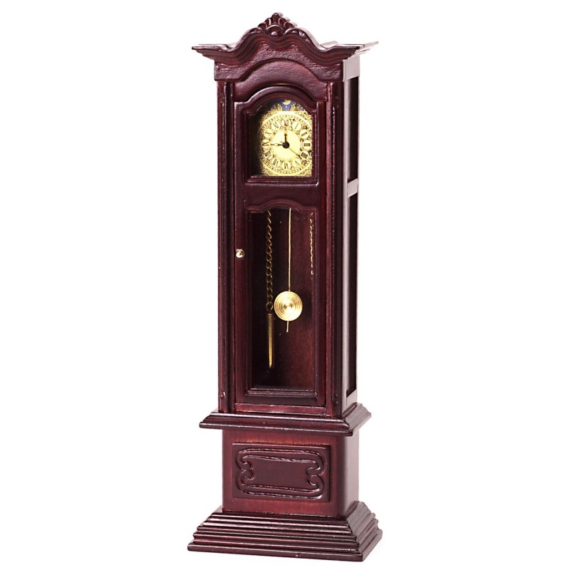 Dolls House Working Mahogany Grandfather Clock Miniature 1:12 Hall Furniture