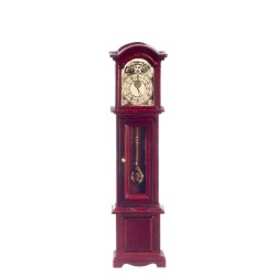 Dolls House Mahogany Slim Grandfather Clock Miniature Hall Furniture