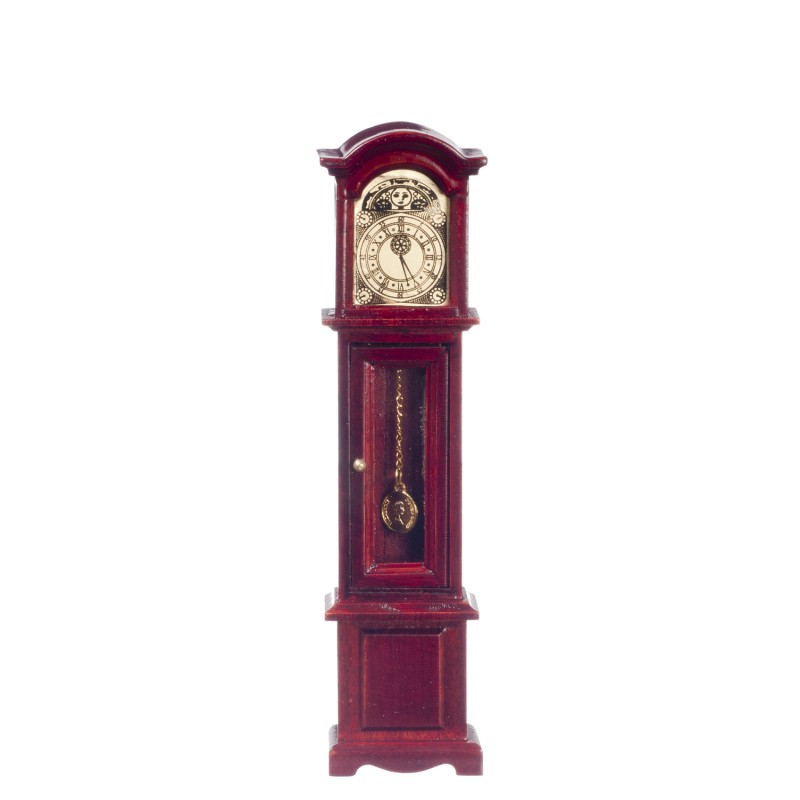 Dolls House Mahogany Slim Grandfather Clock Miniature Hall Furniture