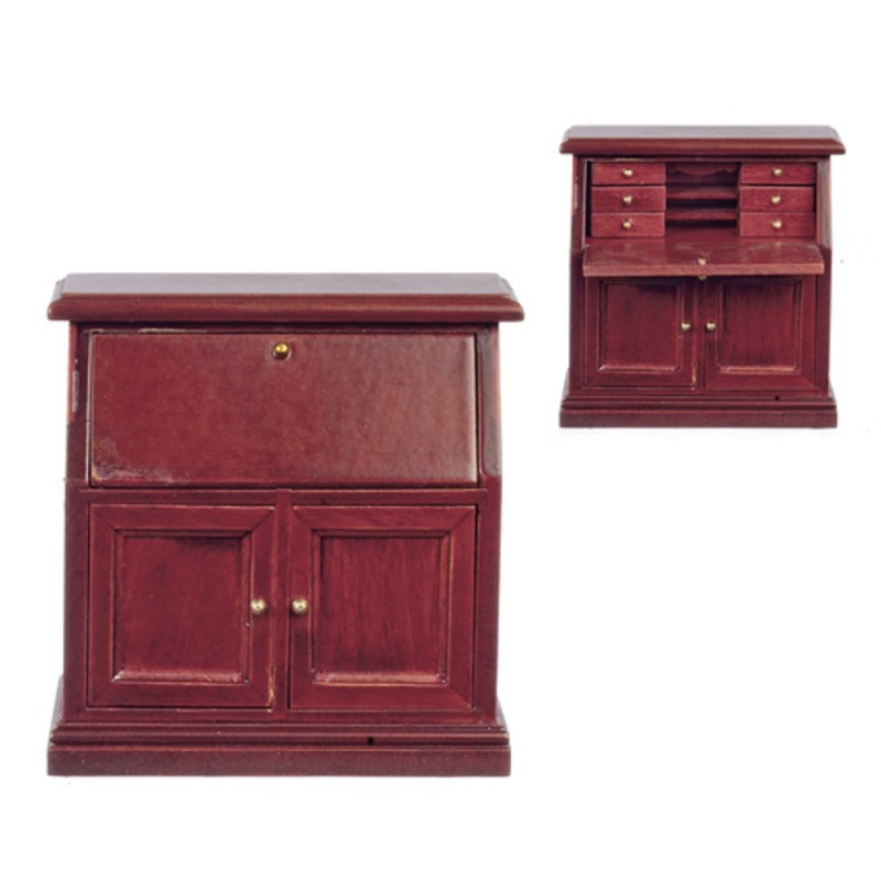 Dolls House Mahogany Secretary Bureau Desk Miniature Office Study Furniture 