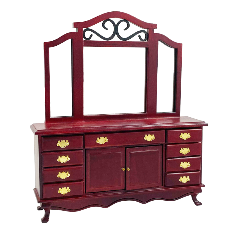 Dolls House Mahogany Dressing Table with Mirror Miniature Bedroom Furniture 1:12