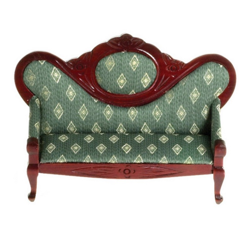 Dolls House Mahogany & Green Fauteil Sofa Victorian Living Room Furniture