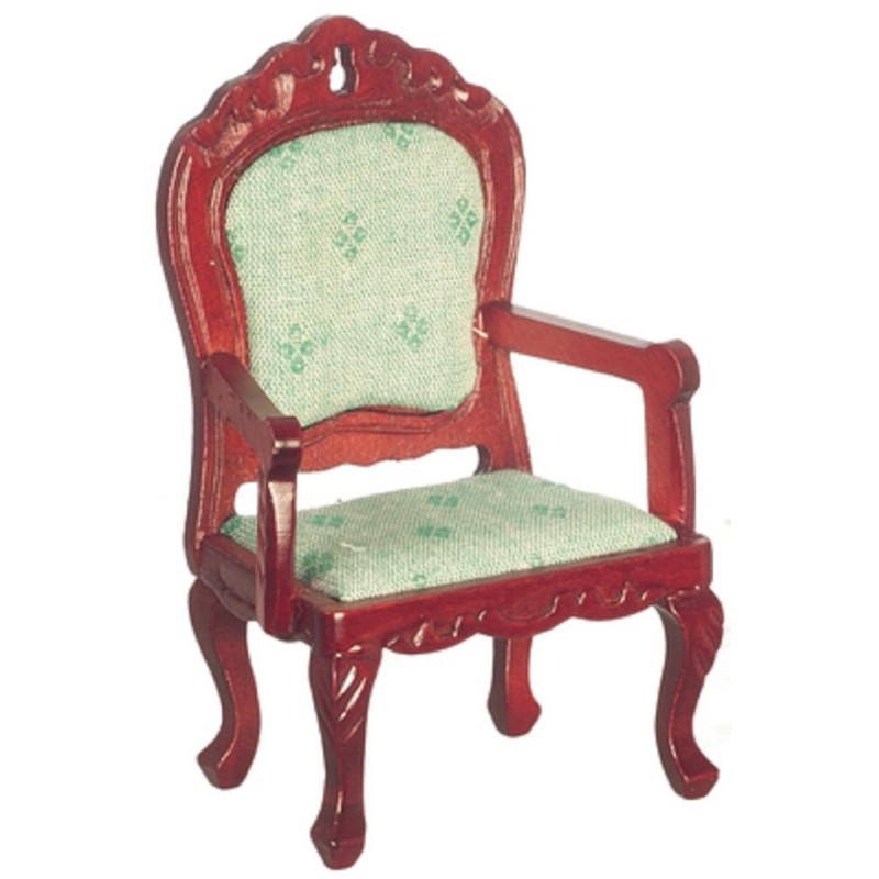 Dolls House Green Fauteuil Armchair Victorian Living Room Mahogany Furniture 1:12