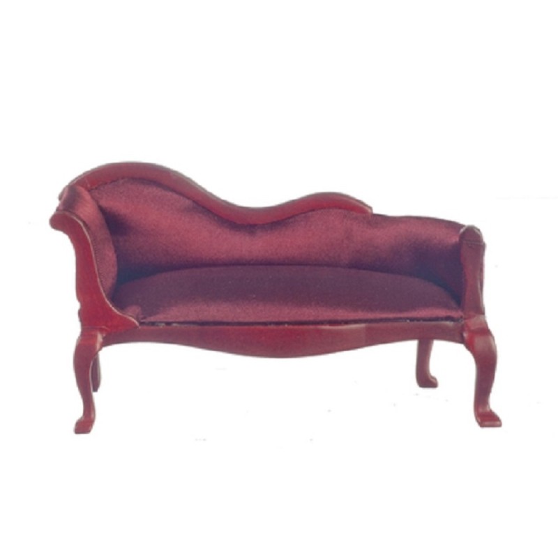 Dolls House Burgundy Meridienne Chaise Longue Sofa Living Room Furniture 