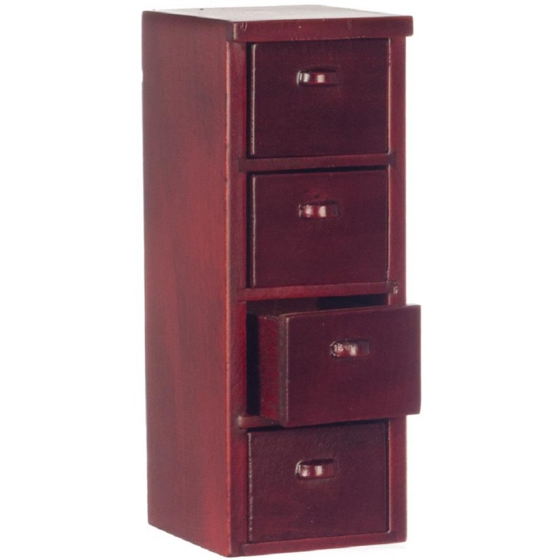 Dolls House 4 Drawer File Storage Cabinet Mahogany Miniature Study Furniture