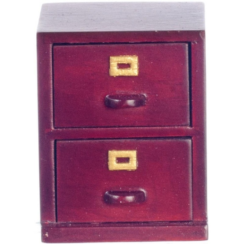 Dolls House 2 Drawer File Storage Cabinet Mahogany Miniature Study Furniture