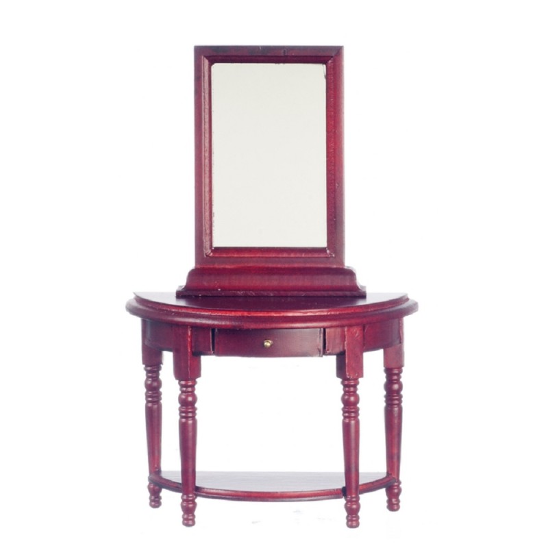 Dolls House Mahogany Table and Mirror Wooden Miniature Hall Furniture 1:12 Scale