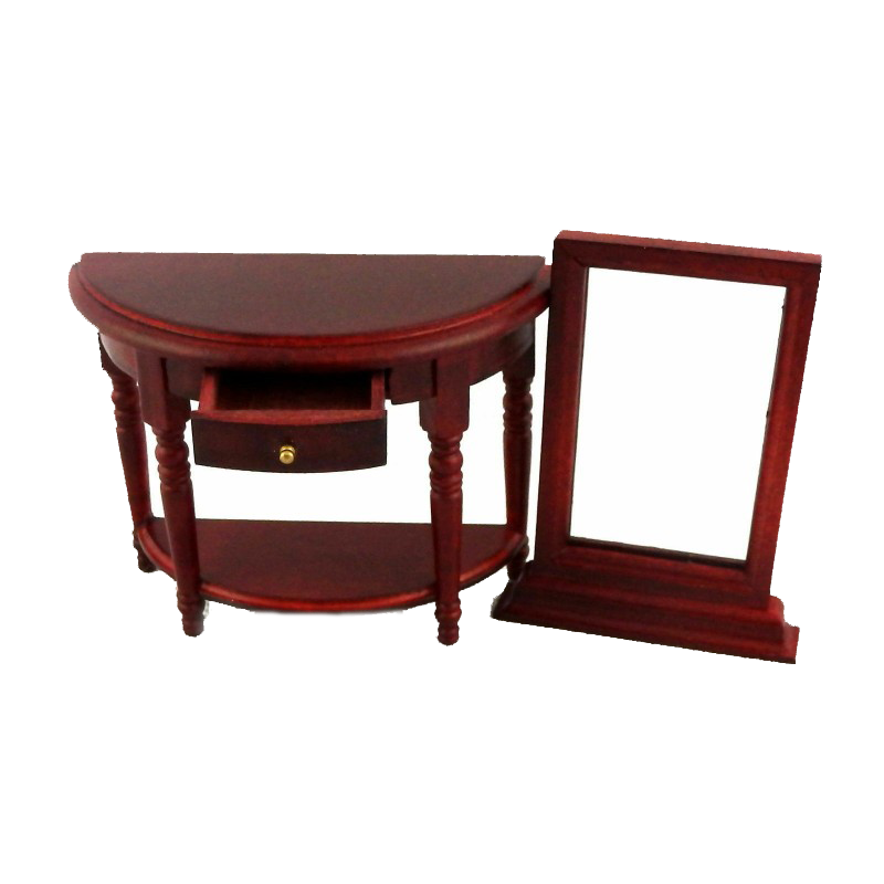 Dolls House Mahogany Table and Mirror Wooden Miniature Hall Furniture 1:12 Scale