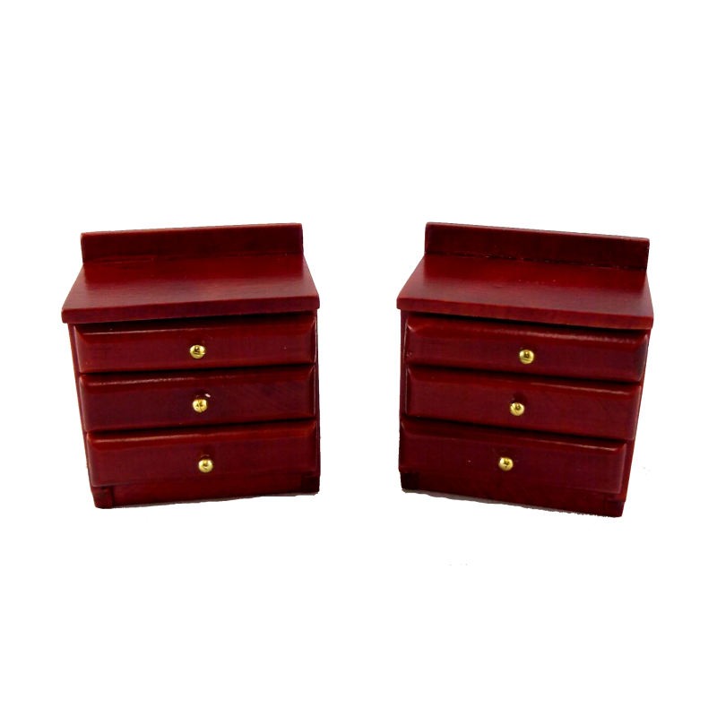 Dolls House Pair of Mahogany Bedside Chests Miniature 1:12 Bedroom Furniture 