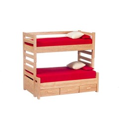 Dolls House Oak High Sleeper Bunk Beds with Trundle Bed Bedroom Furniture