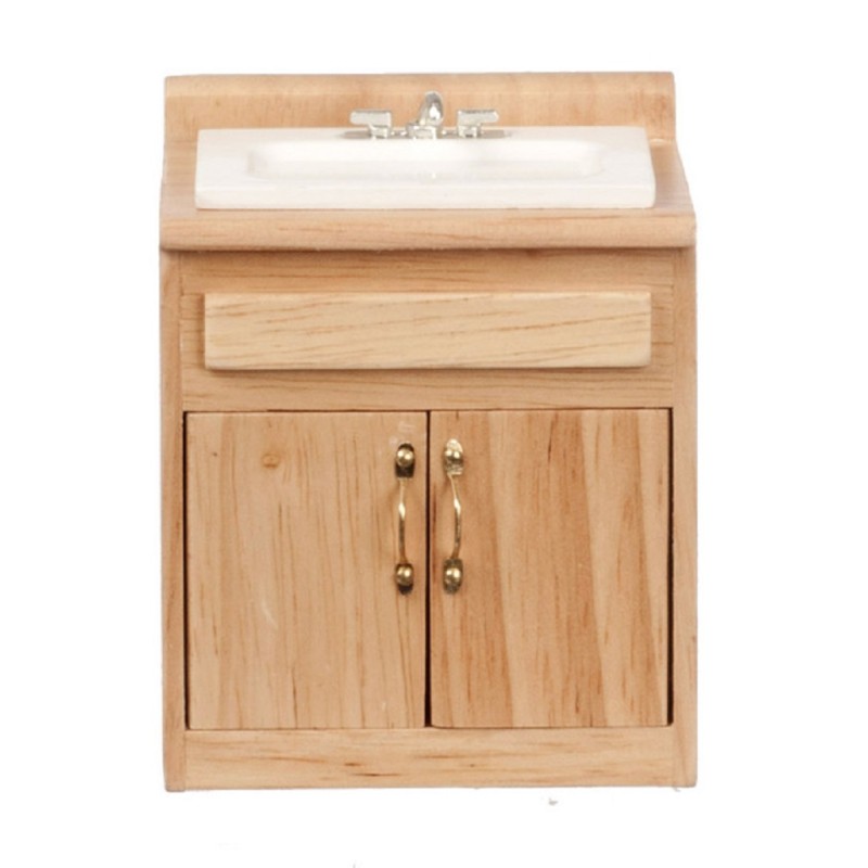 Dolls House Light Oak Sink Unit with Mixer Tap Miniature 1:12 Kitchen Furniture 