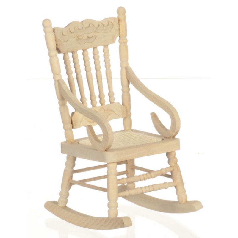 Dolls House Rocking Chair with Woven Seat Unfinished Rocker Miniature Furniture