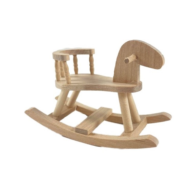 Dolls House Bare Wood Sit On Wooden Rocking Horse Toy Nursery Accessory 1:12