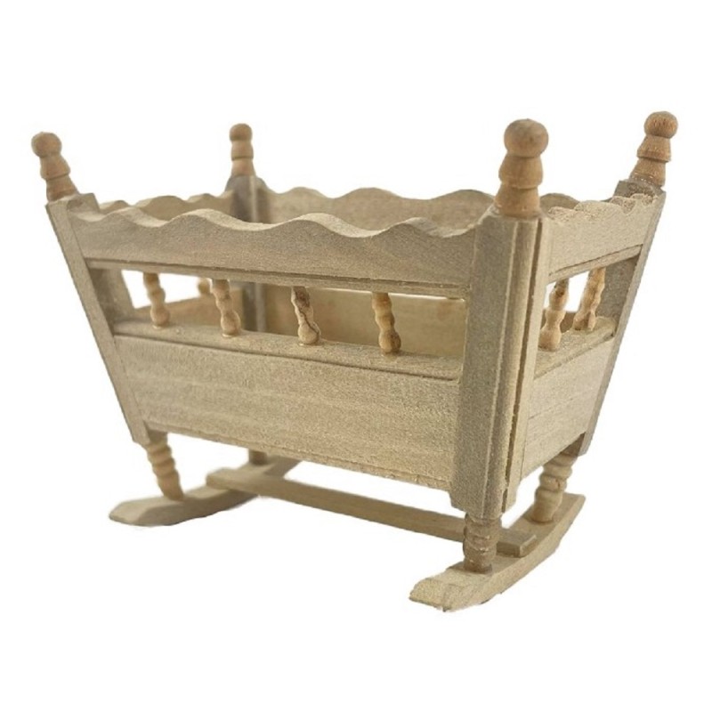 Dolls House Bare Wood Rocking Cradle Crib Miniature Unfinished Nursery Furniture