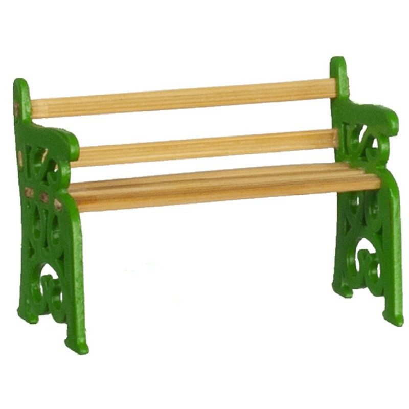 Dolls House Green Wooden Garden Bench 1:24 Half Inch Park Outdoor Furniture