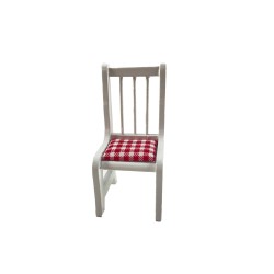 Dolls House White and Red Gingham Side Chair Wooden Kitchen Dining Furniture