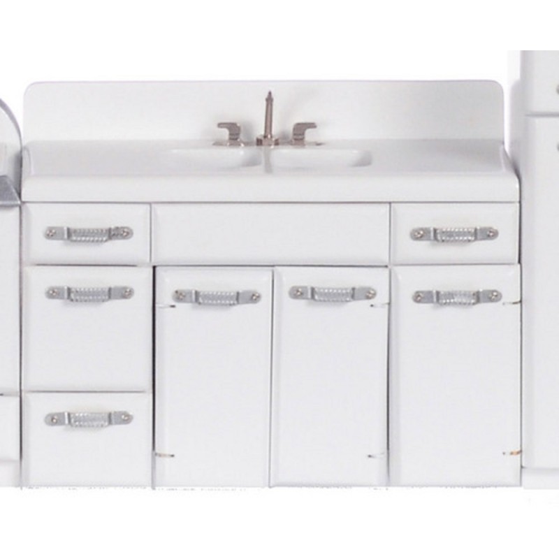Dolls House 1950's White Double Sink Unit 1:12 Kitchen Furniture