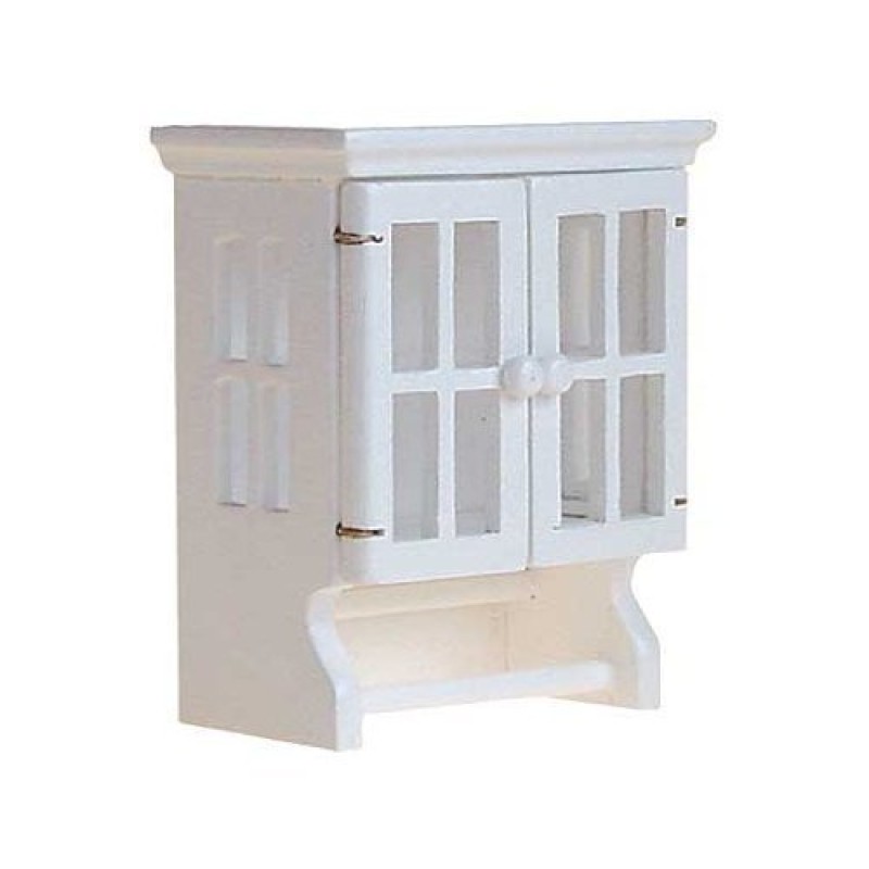 Dolls House Miniature Bathroom Furniture White Wall Medicine Cabinet Towel Rail