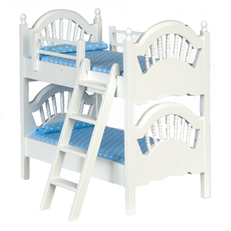 Dolls House White Spindle Bunk Beds Miniature Bedroom Furniture 