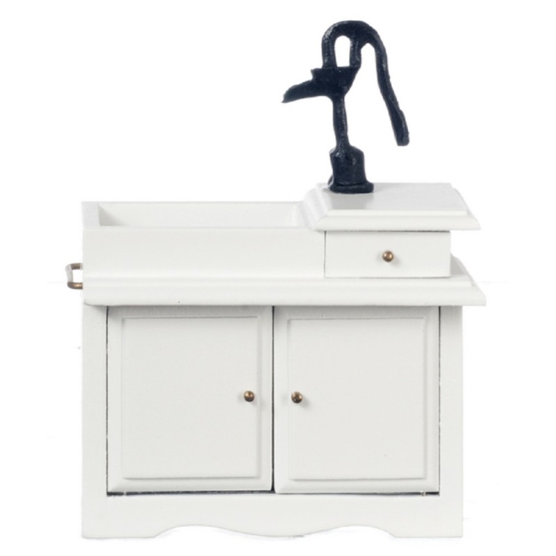 Dolls House White Victorian Sink Unit with Hand Pump Miniature Kitchen Furniture